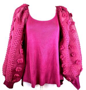 NWT Cato Rib Knit Floral Puff Sleeve Sweater Womens 22/24 Magenta Feminine Gypsy